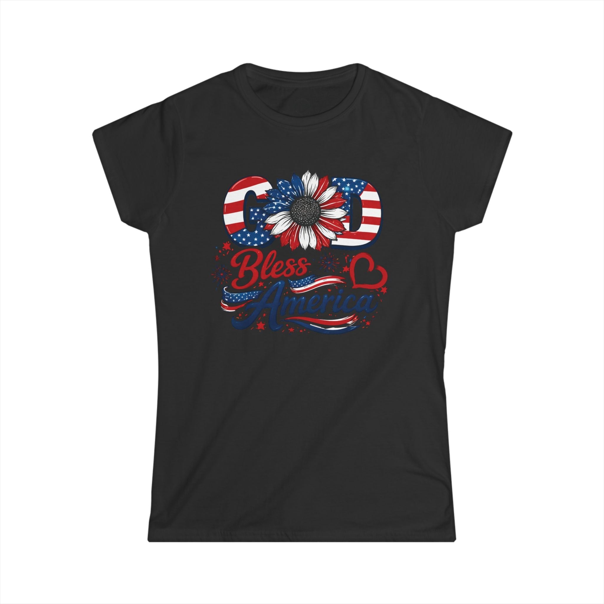 God Bless America Sunflower | Women's Softstyle Tee - 4 Colors (Light Blue/Sport Grey/White/Black) - Sacred Stylz