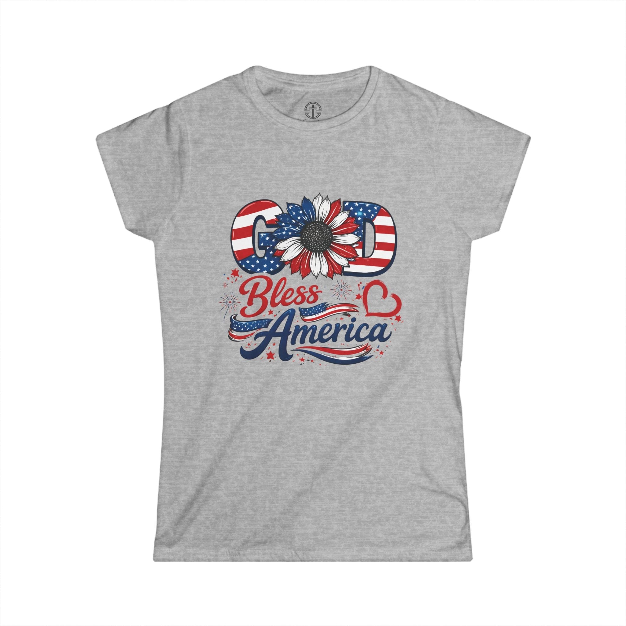 God Bless America Sunflower | Women's Softstyle Tee - 4 Colors (Light Blue/Sport Grey/White/Black) - Sacred Stylz