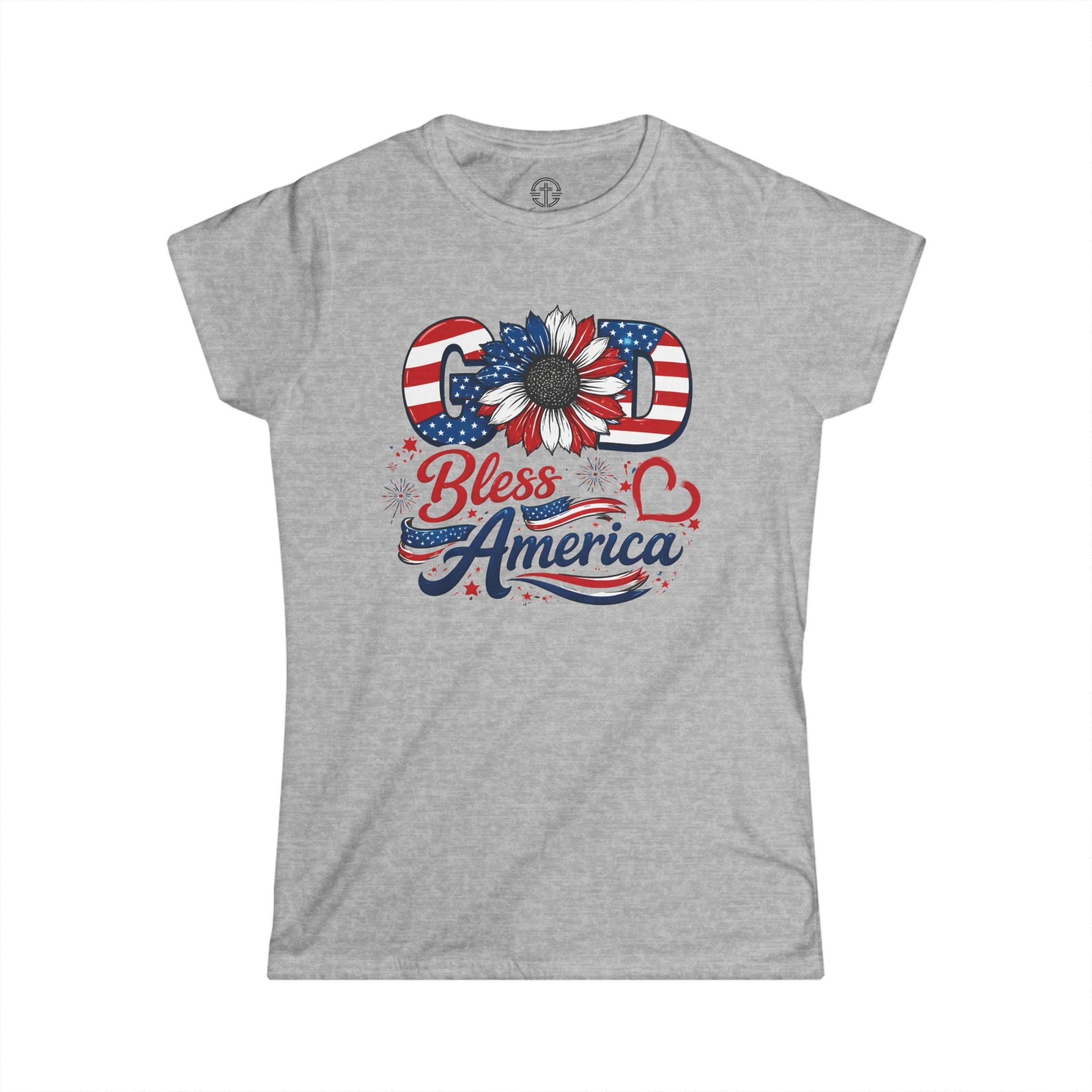 God Bless America Sunflower | Women's Softstyle Tee - 4 Colors (Light Blue/Sport Grey/White/Black) - Sacred Stylz
