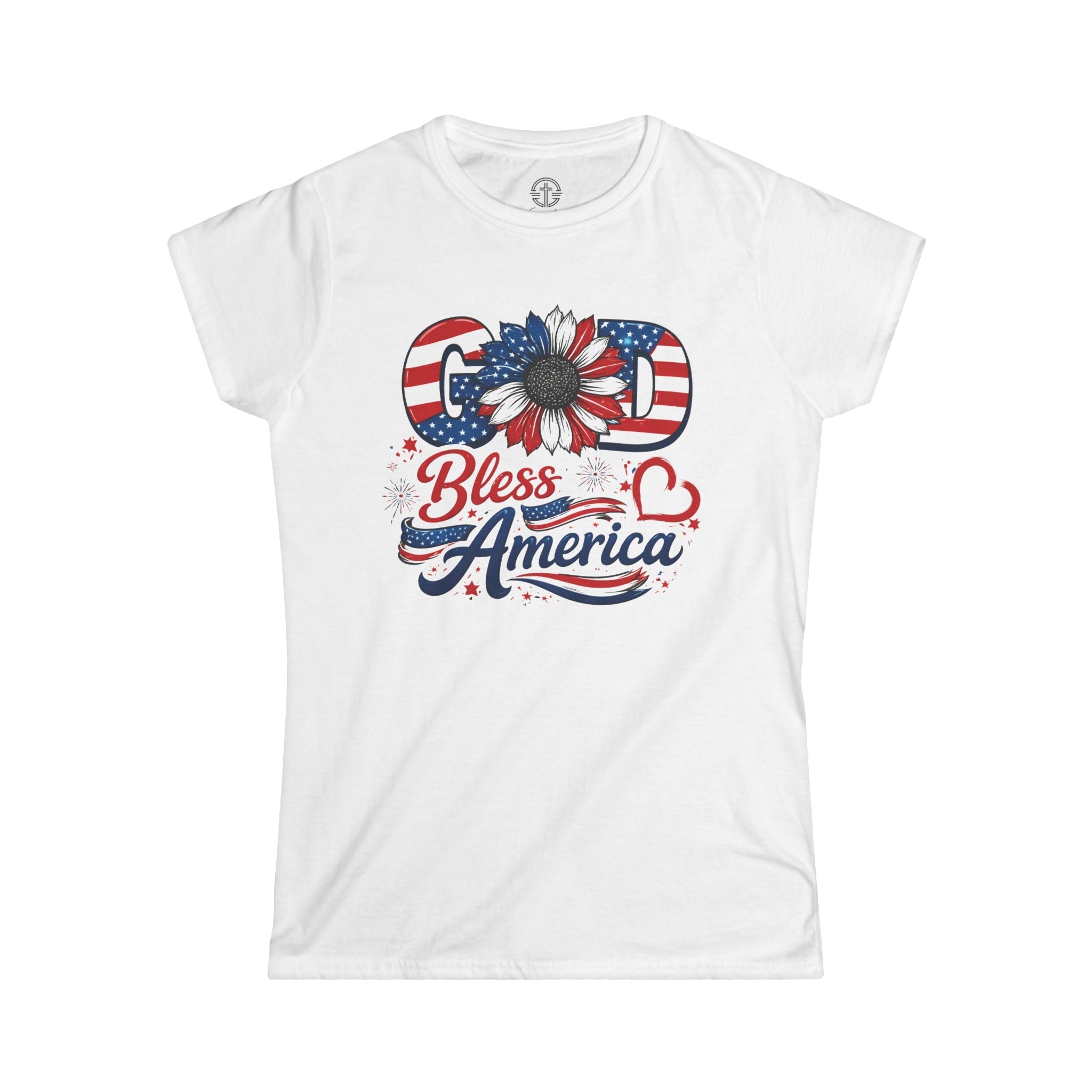God Bless America Sunflower | Women's Softstyle Tee - 4 Colors (Light Blue/Sport Grey/White/Black) - Sacred Stylz