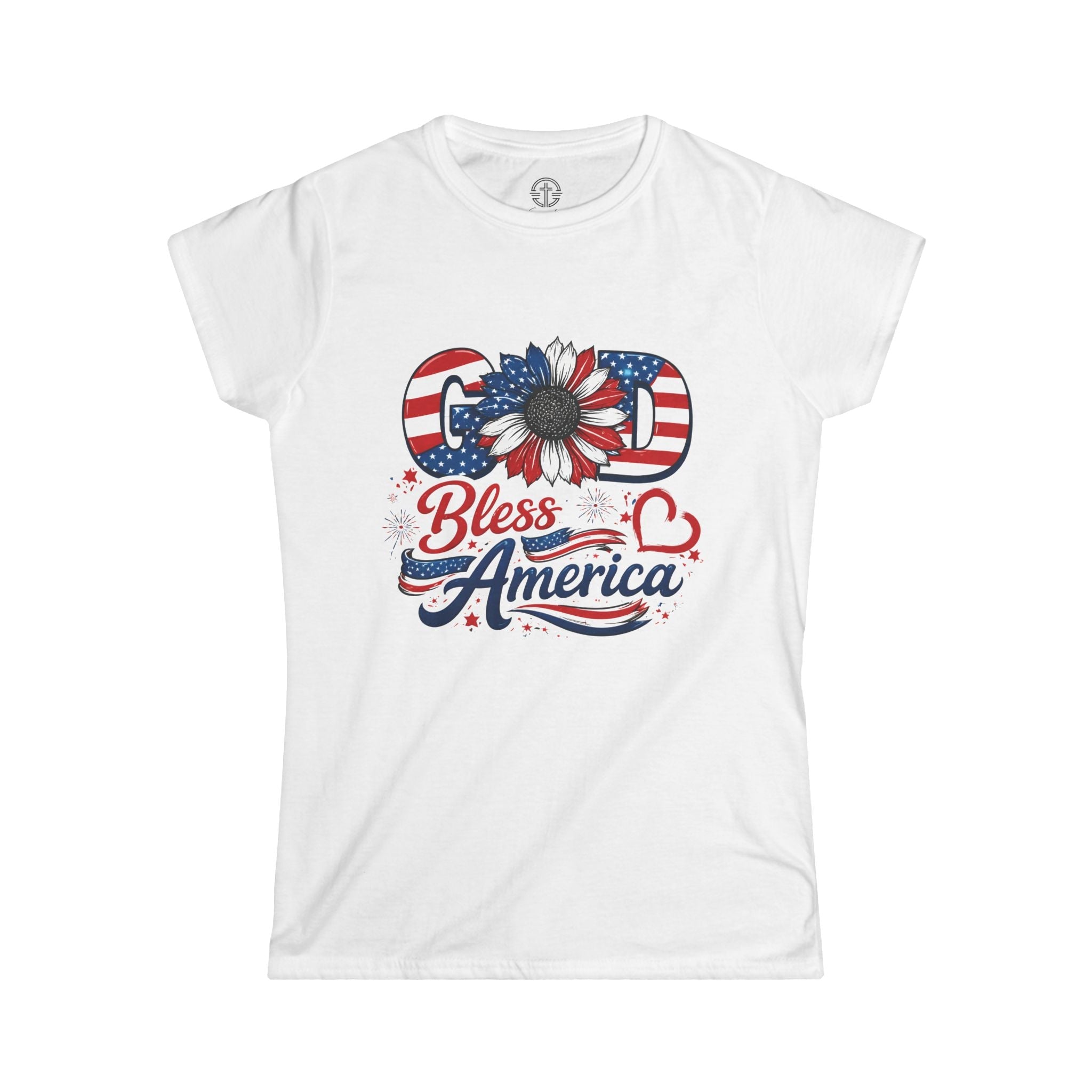 God Bless America Sunflower | Women's Softstyle Tee - 4 Colors (Light Blue/Sport Grey/White/Black) - Sacred Stylz