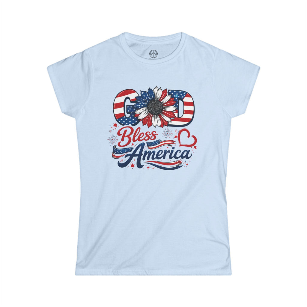 God Bless America Sunflower | Women's Softstyle Tee - 4 Colors (Light Blue/Sport Grey/White/Black) - Sacred Stylz