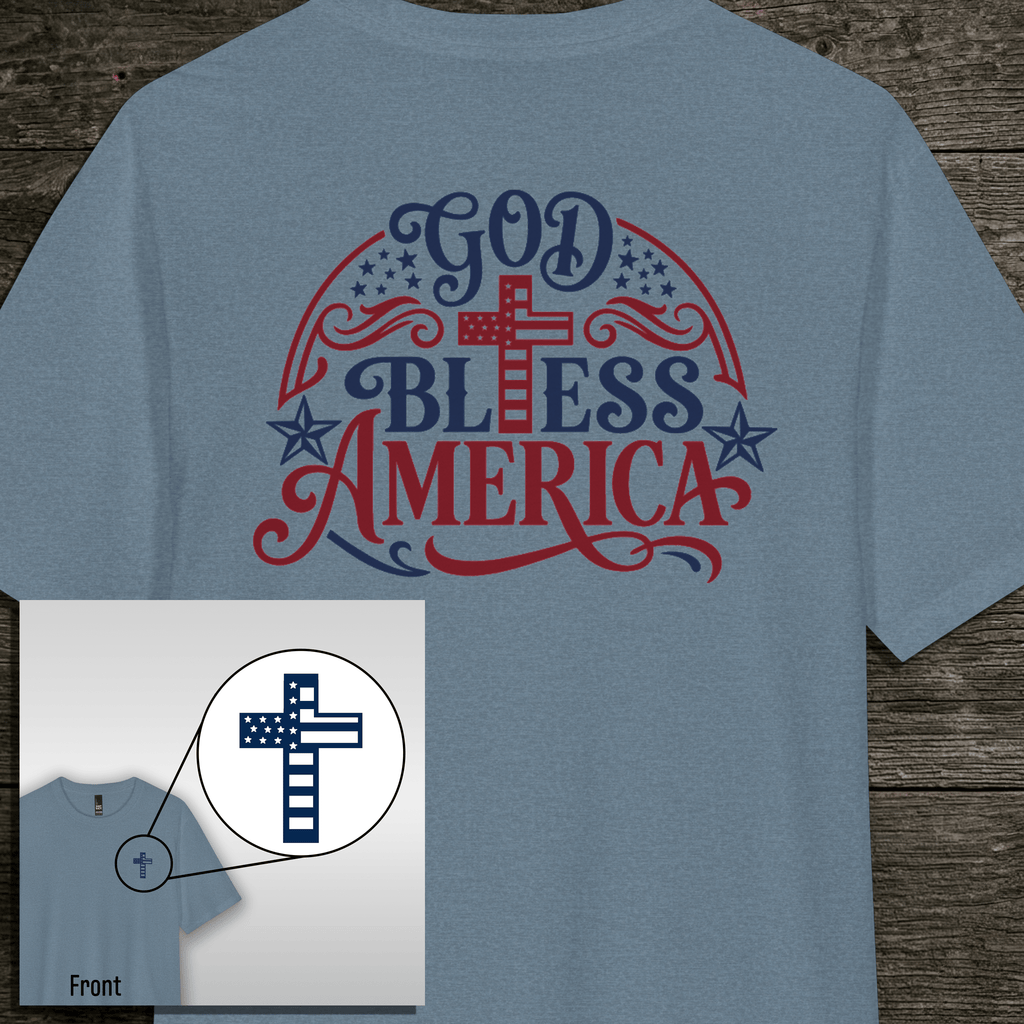 God Bless America Tri-Blend Tee - 3 Colors (Heathered Grey/White/Flint Blue Heather) - Sacred Stylz