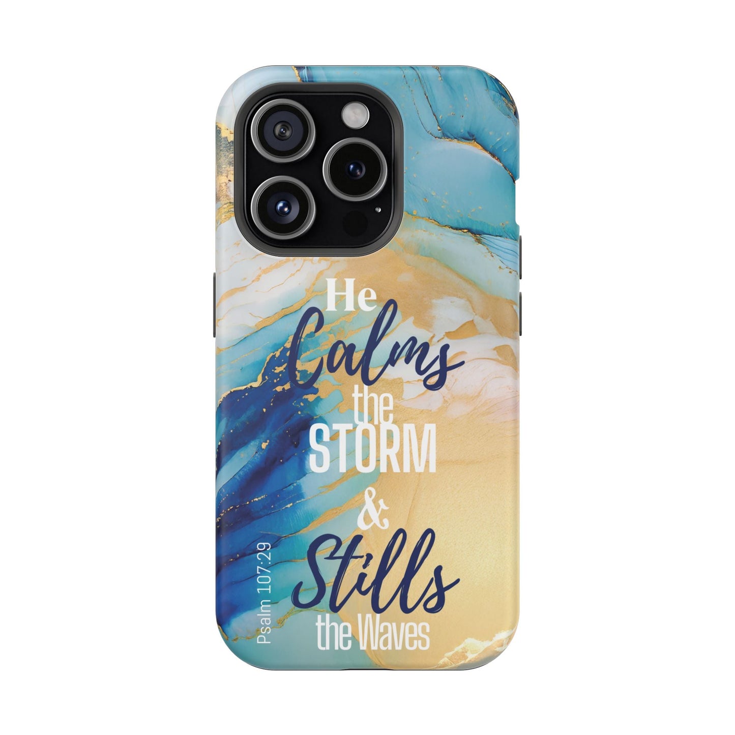 He Calms the Storm - Magnetic Tough iPhone Case - Bible Verse (Ocean Marble) - Sacred Stylz