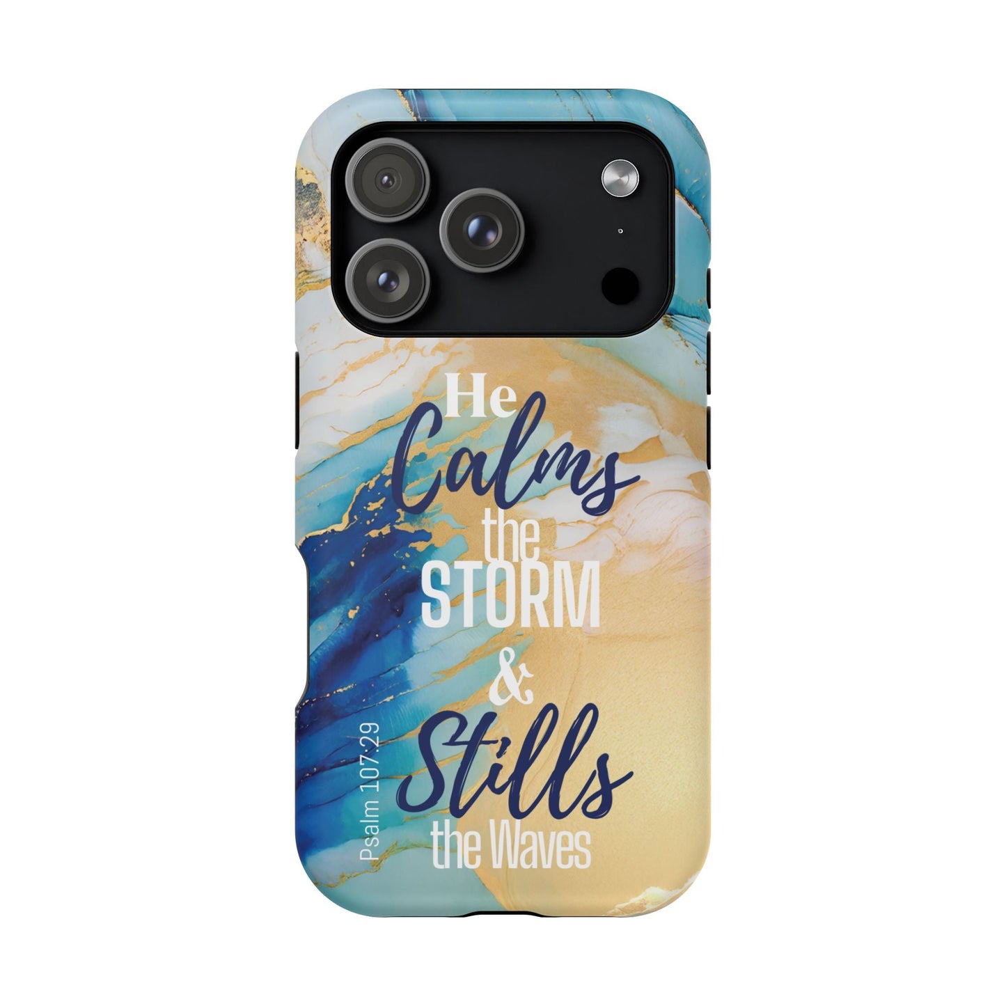 He Calms the Storm - Magnetic Tough iPhone Case - Bible Verse (Ocean Marble) - Sacred Stylz