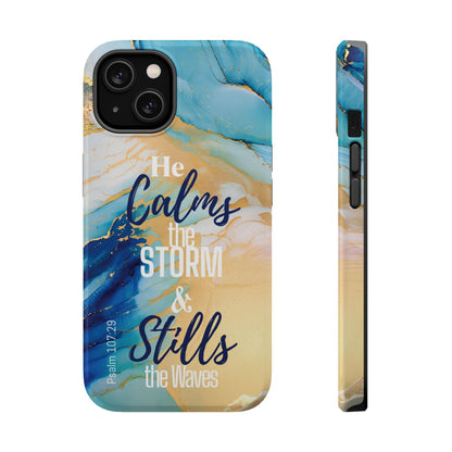 He Calms the Storm - Magnetic Tough iPhone Case - Bible Verse (Ocean Marble) - Sacred Stylz