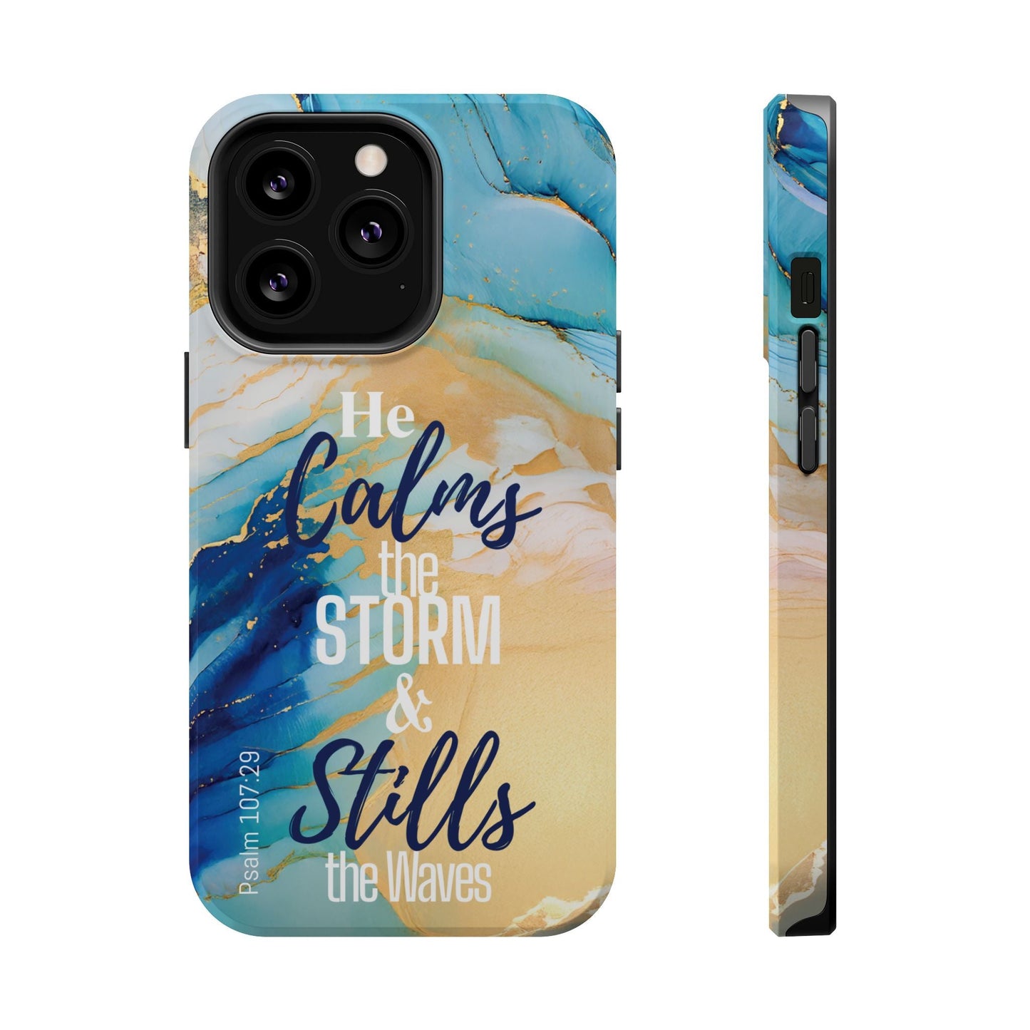 He Calms the Storm - Magnetic Tough iPhone Case - Bible Verse (Ocean Marble) - Sacred Stylz