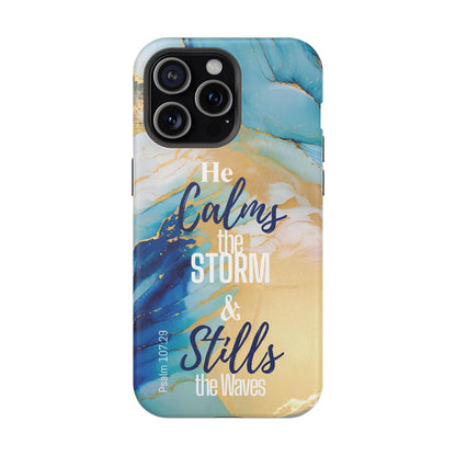 He Calms the Storm - Magnetic Tough iPhone Case - Bible Verse (Ocean Marble) - Sacred Stylz