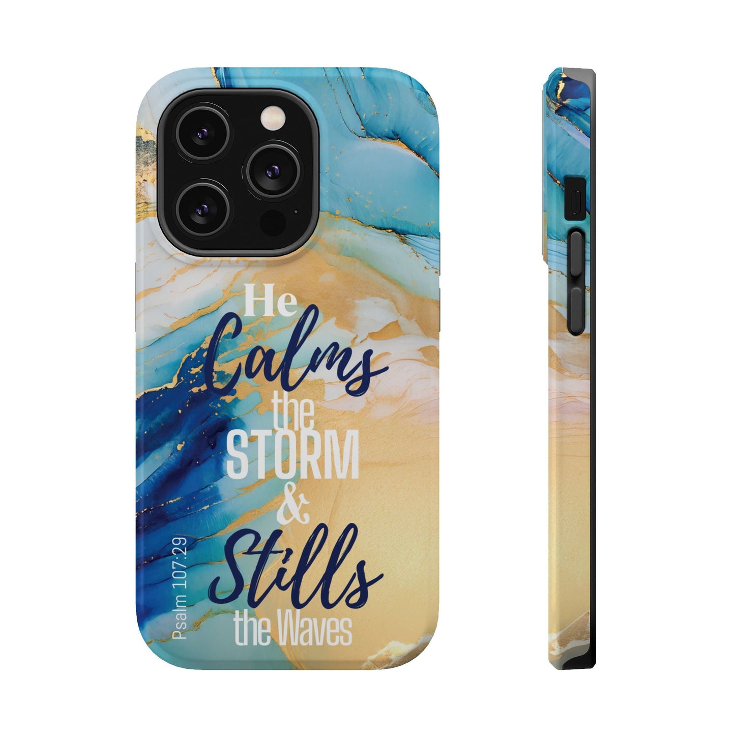 He Calms the Storm - Magnetic Tough iPhone Case - Bible Verse (Ocean Marble) - Sacred Stylz
