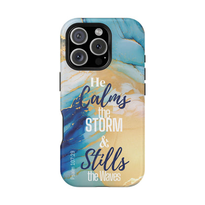 He Calms the Storm - Magnetic Tough iPhone Case - Bible Verse (Ocean Marble) - Sacred Stylz