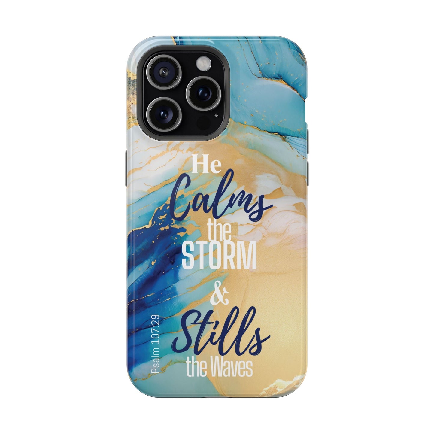 He Calms the Storm - Magnetic Tough iPhone Case - Bible Verse (Ocean Marble) - Sacred Stylz