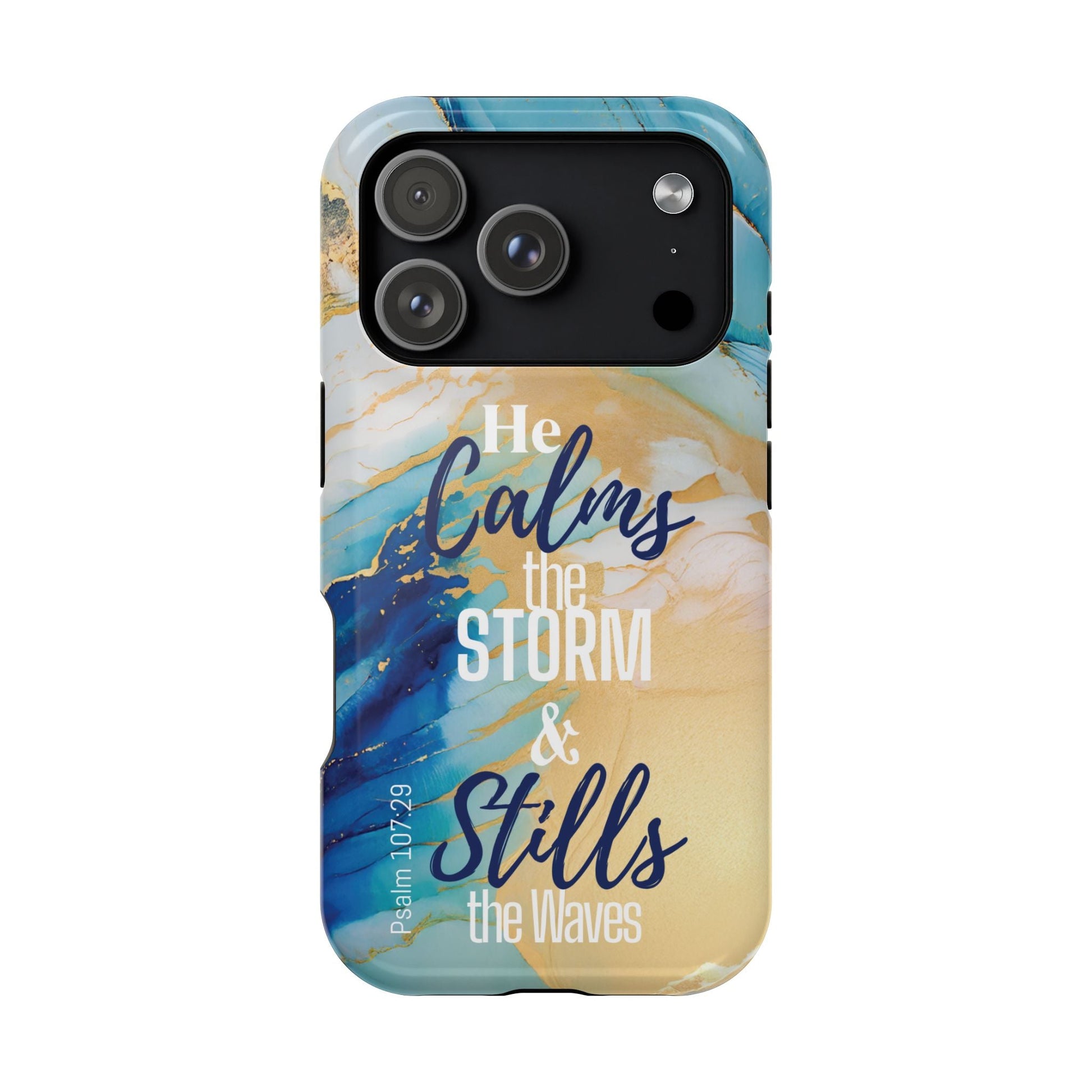 He Calms the Storm - Magnetic Tough iPhone Case - Bible Verse (Ocean Marble) - Sacred Stylz