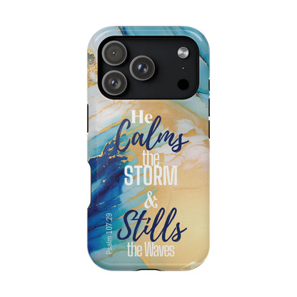 He Calms the Storm - Magnetic Tough iPhone Case - Bible Verse (Ocean Marble) - Sacred Stylz