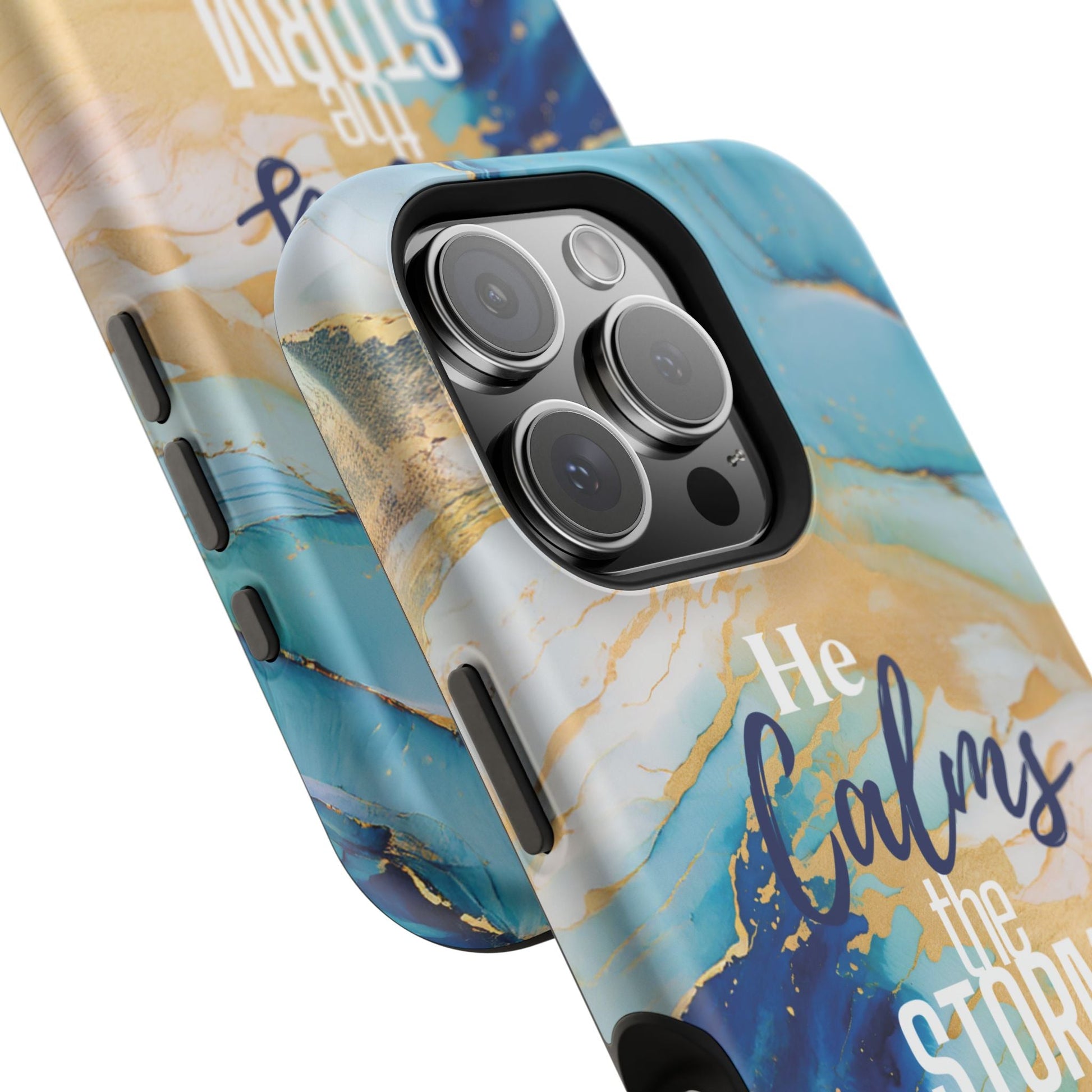 He Calms the Storm - Magnetic Tough iPhone Case - Bible Verse (Ocean Marble) - Sacred Stylz