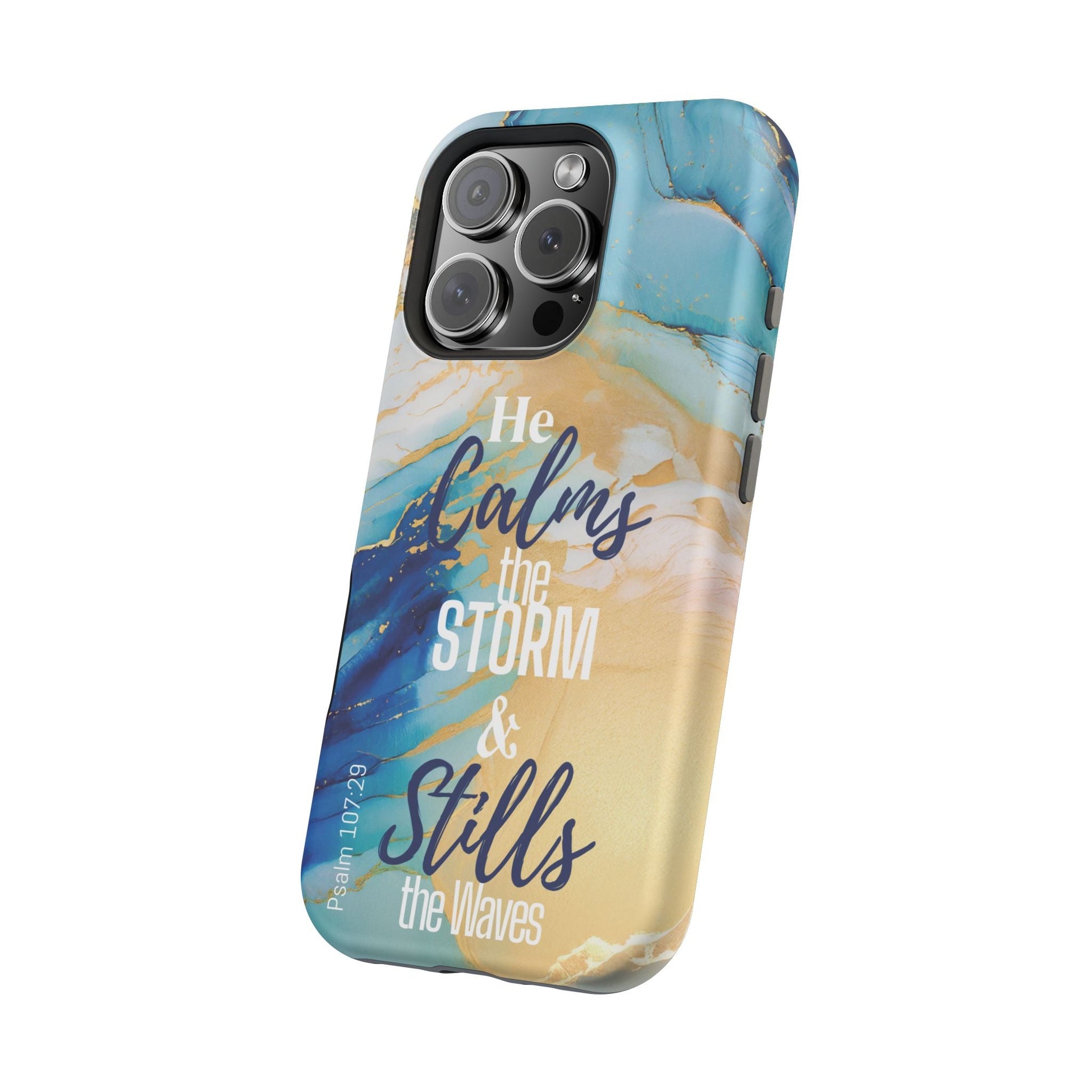He Calms the Storm - Magnetic Tough iPhone Case - Bible Verse (Ocean Marble) - Sacred Stylz