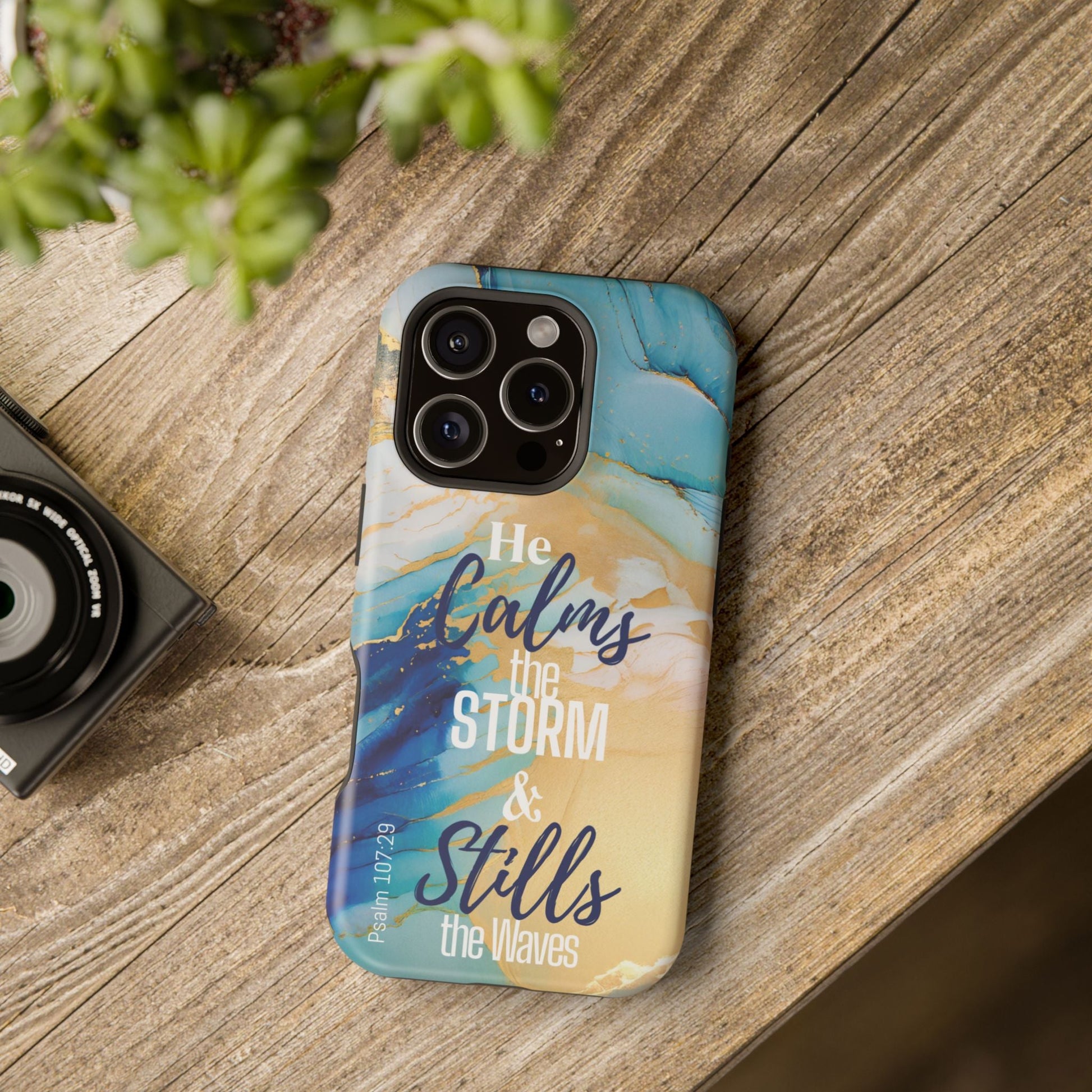 He Calms the Storm - Magnetic Tough iPhone Case - Bible Verse (Ocean Marble) - Sacred Stylz