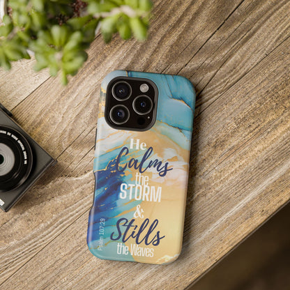 He Calms the Storm - Magnetic Tough iPhone Case - Bible Verse (Ocean Marble) - Sacred Stylz
