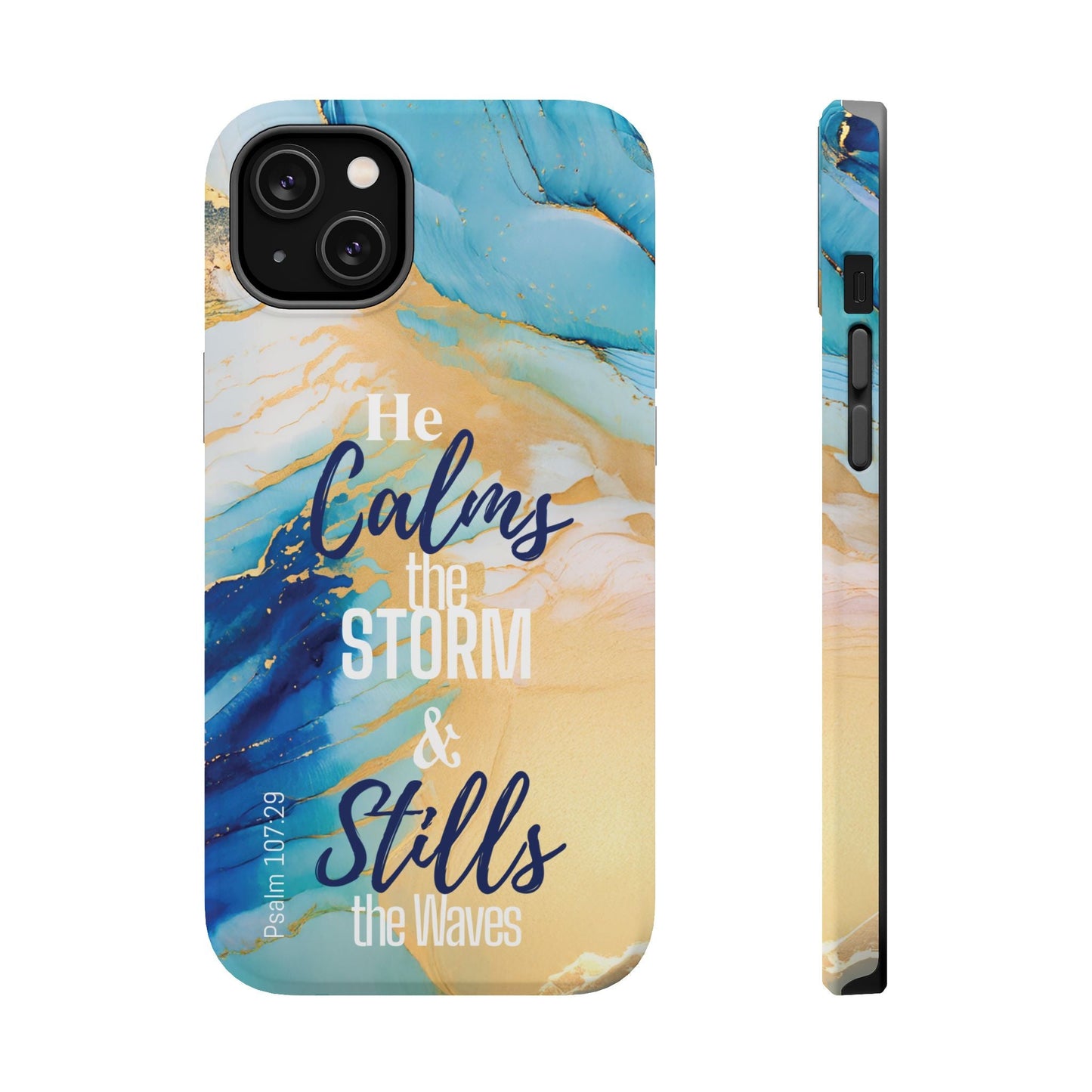 He Calms the Storm - Magnetic Tough iPhone Case - Bible Verse (Ocean Marble) - Sacred Stylz