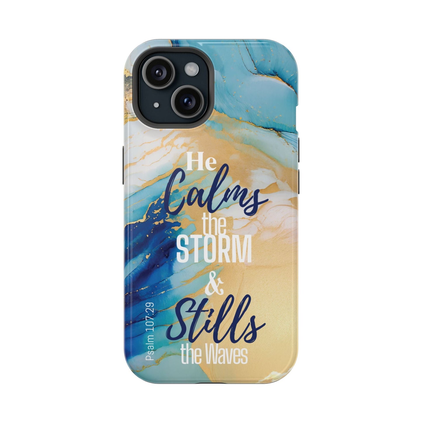 He Calms the Storm - Magnetic Tough iPhone Case - Bible Verse (Ocean Marble) - Sacred Stylz