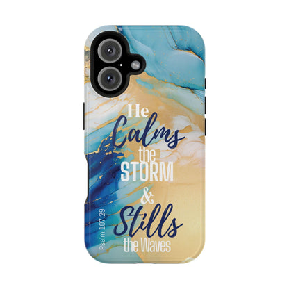 He Calms the Storm - Magnetic Tough iPhone Case - Bible Verse (Ocean Marble) - Sacred Stylz