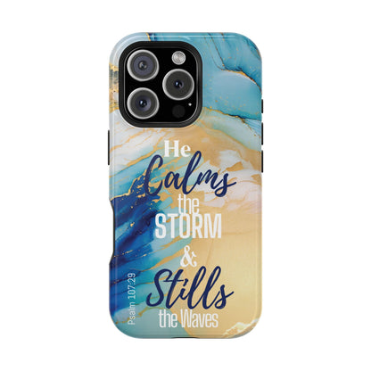 He Calms the Storm - Magnetic Tough iPhone Case - Bible Verse (Ocean Marble) - Sacred Stylz