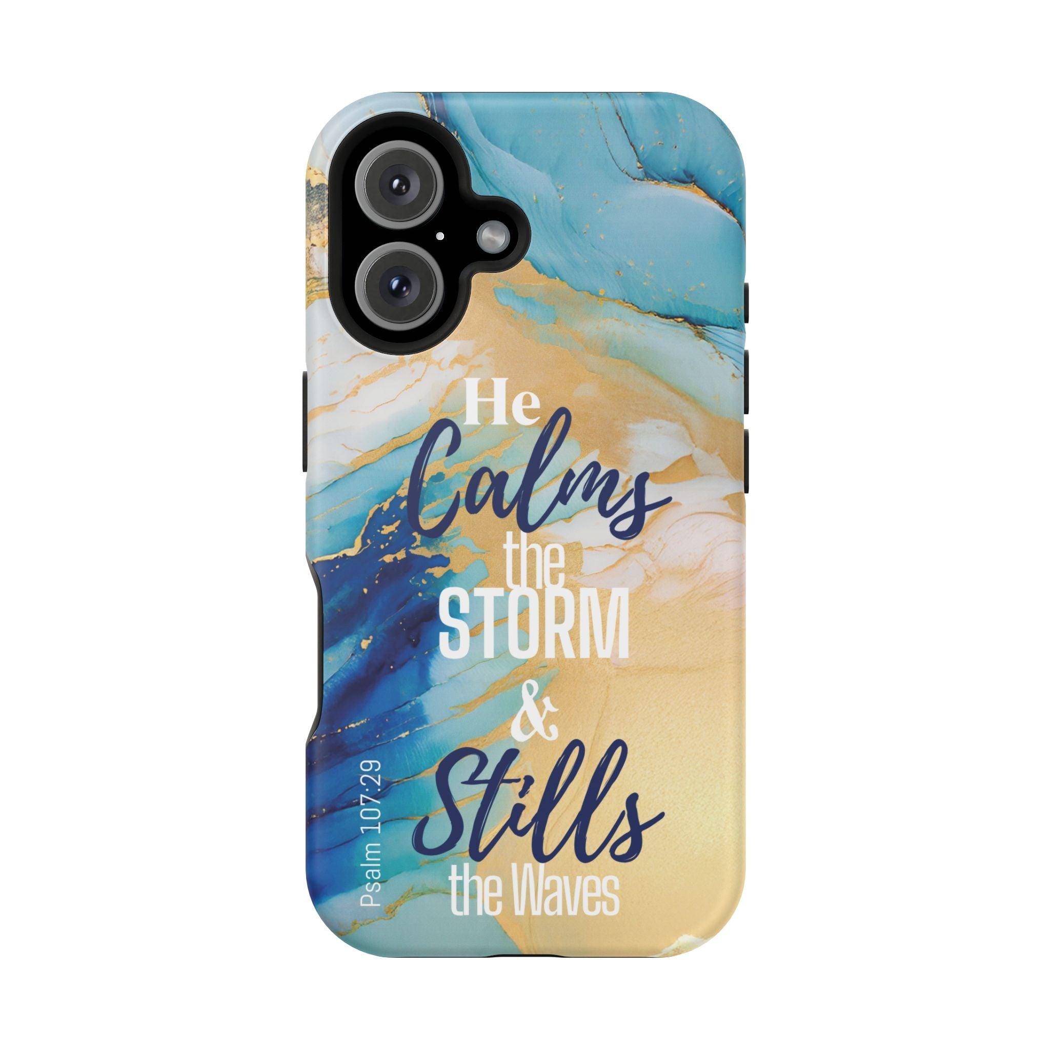 He Calms the Storm - Magnetic Tough Phone Case - Bible Verse (Ocean Marble) - (Fits Samsung & Apple) - Sacred Stylz