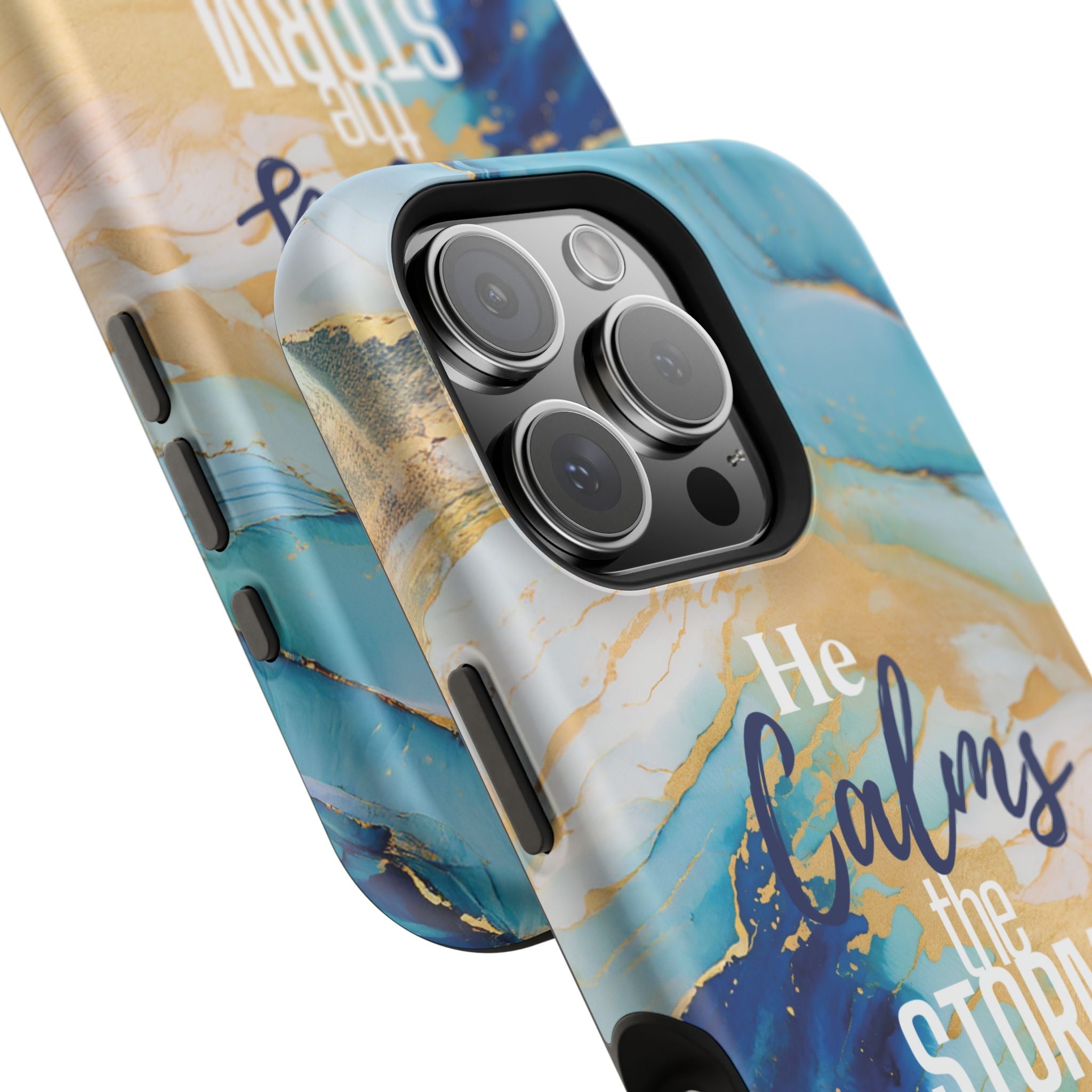 He Calms the Storm - Magnetic Tough Phone Case - Bible Verse (Ocean Marble) - (Fits Samsung & Apple) - Sacred Stylz