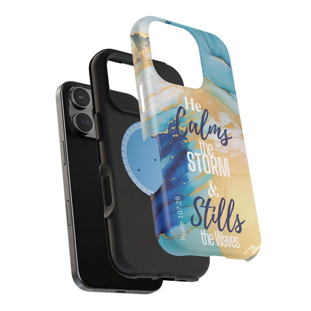 He Calms the Storm - Magnetic Tough Phone Case - Bible Verse (Ocean Marble) - (Fits Samsung & Apple) - Sacred Stylz