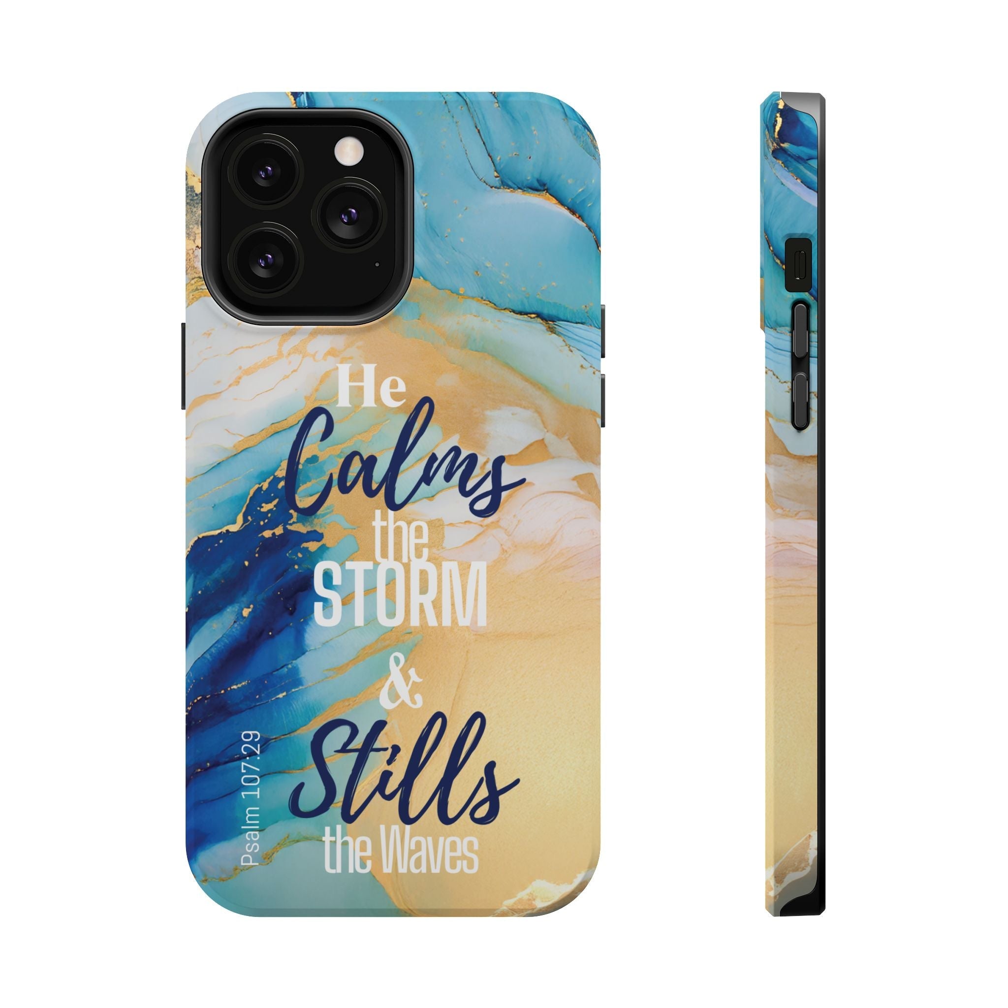 He Calms the Storm - Magnetic Tough Phone Case - Bible Verse (Ocean Marble) - (Fits Samsung & Apple) - Sacred Stylz