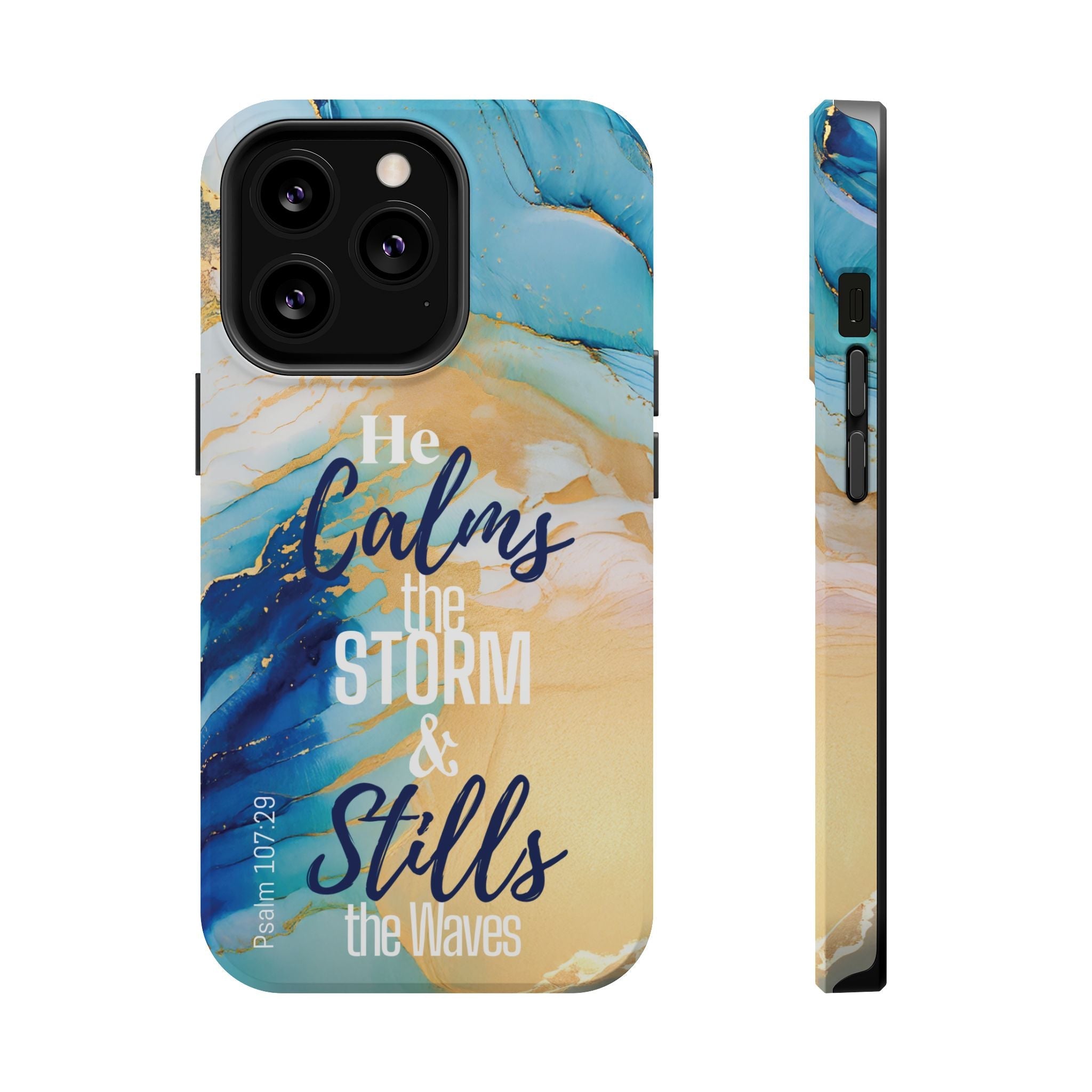 He Calms the Storm - Magnetic Tough Phone Case - Bible Verse (Ocean Marble) - (Fits Samsung & Apple) - Sacred Stylz