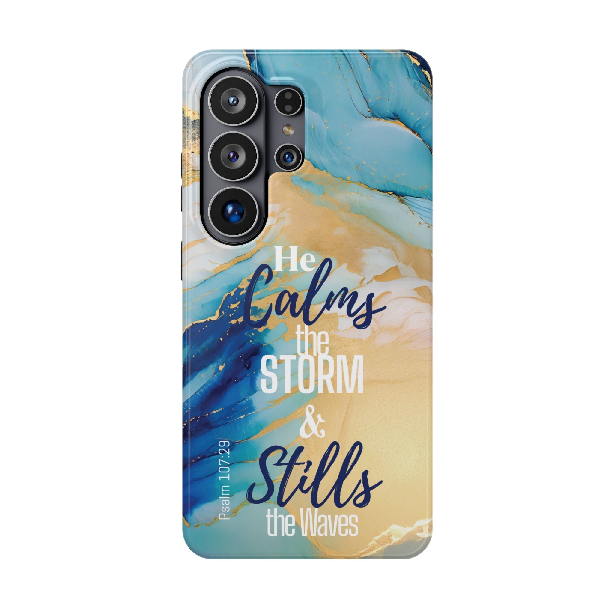 He Calms the Storm - Magnetic Tough Phone Case - Bible Verse (Ocean Marble) - (Fits Samsung & Apple) - Sacred Stylz