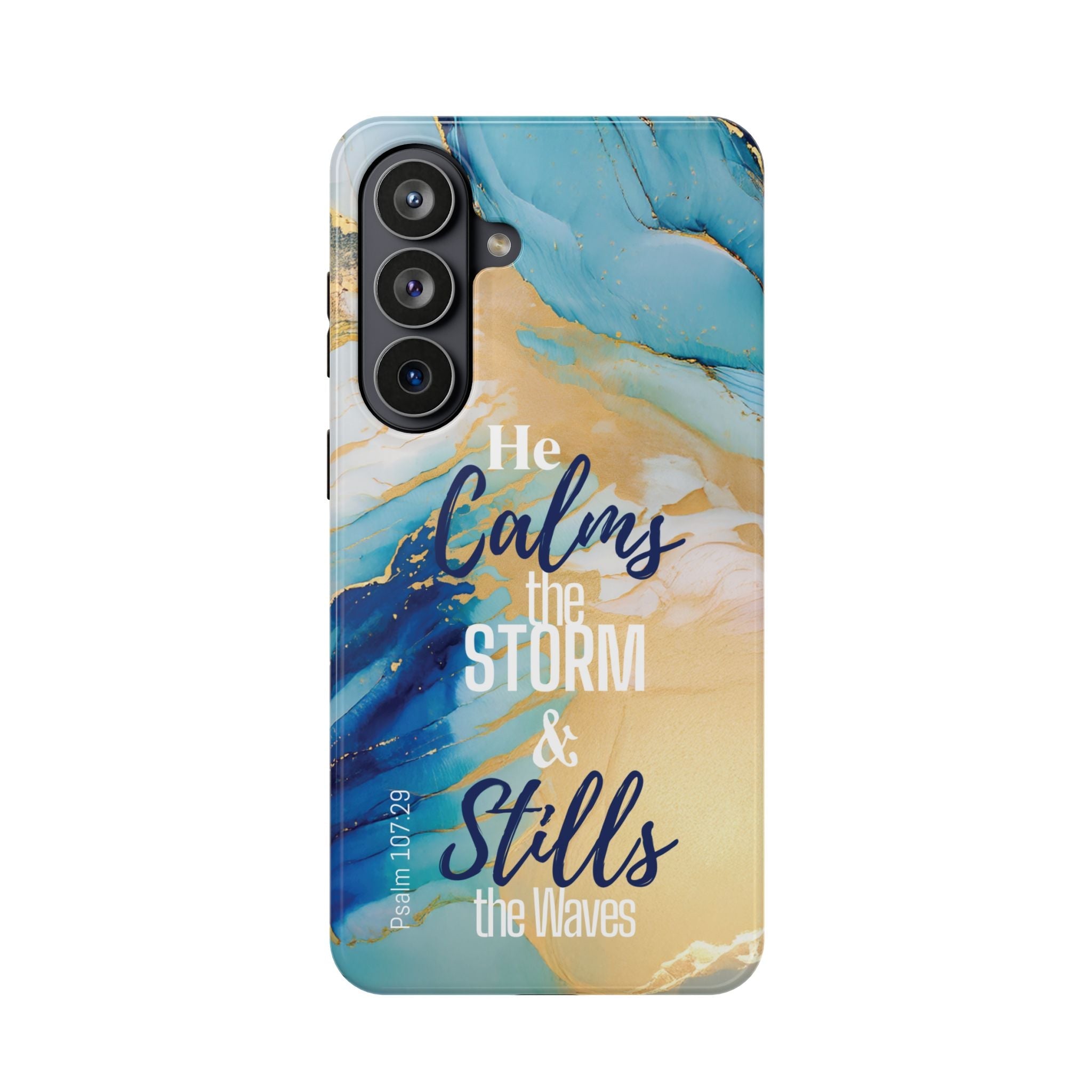 He Calms the Storm - Magnetic Tough Phone Case - Bible Verse (Ocean Marble) - (Fits Samsung & Apple) - Sacred Stylz