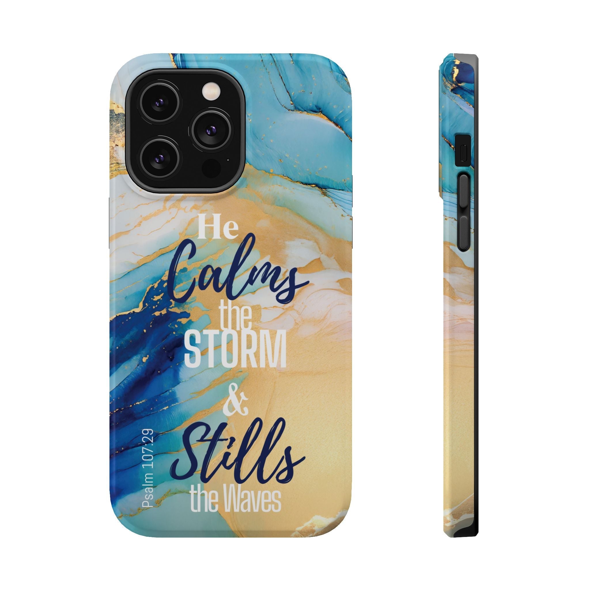 He Calms the Storm - Magnetic Tough Phone Case - Bible Verse (Ocean Marble) - (Fits Samsung & Apple) - Sacred Stylz