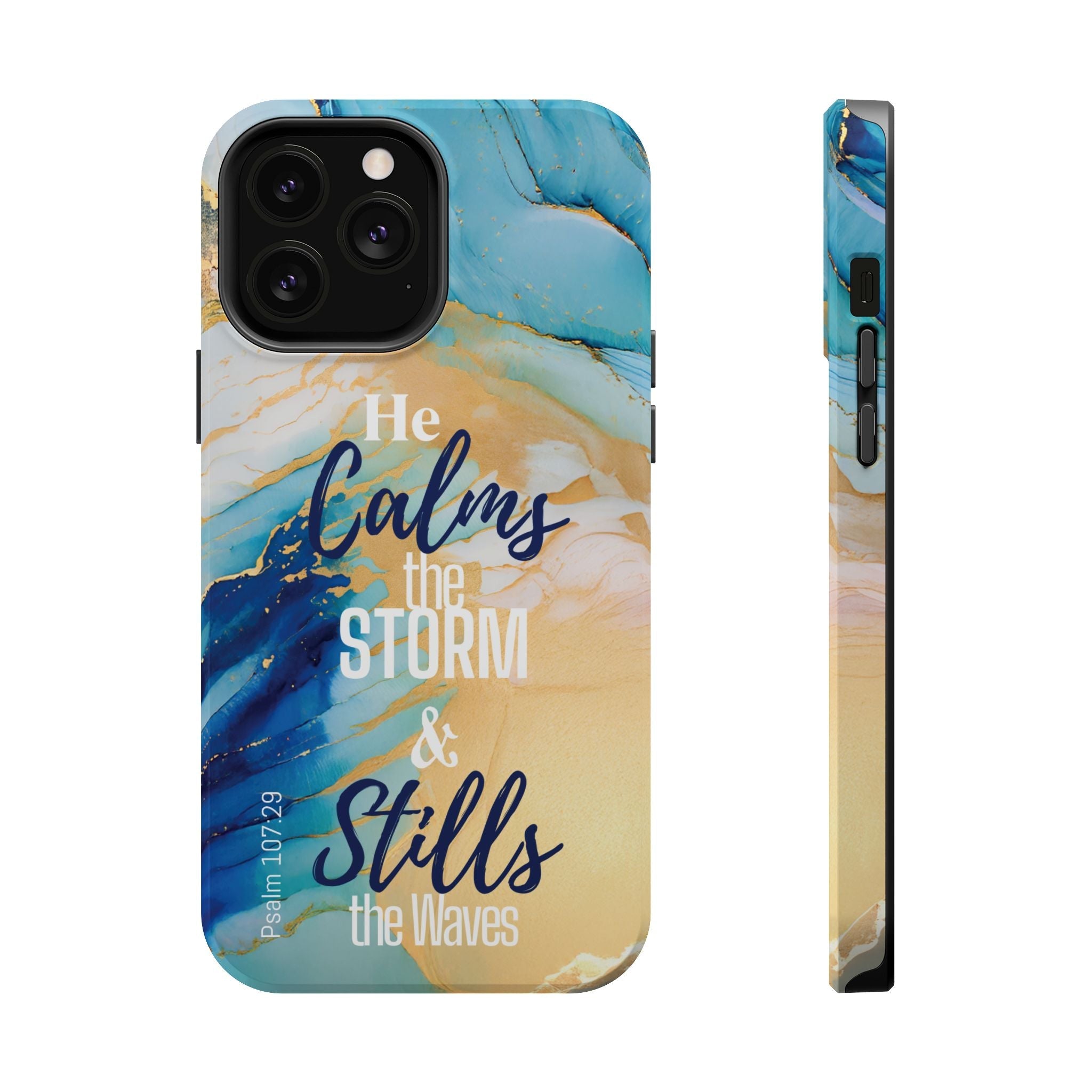 He Calms the Storm - Magnetic Tough Phone Case - Bible Verse (Ocean Marble) - (Fits Samsung & Apple) - Sacred Stylz