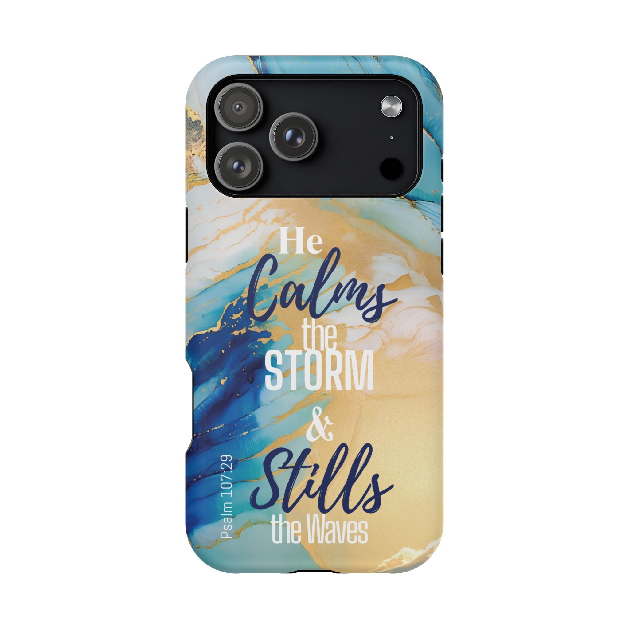 He Calms the Storm - Magnetic Tough Phone Case - Bible Verse (Ocean Marble) - (Fits Samsung & Apple) - Sacred Stylz