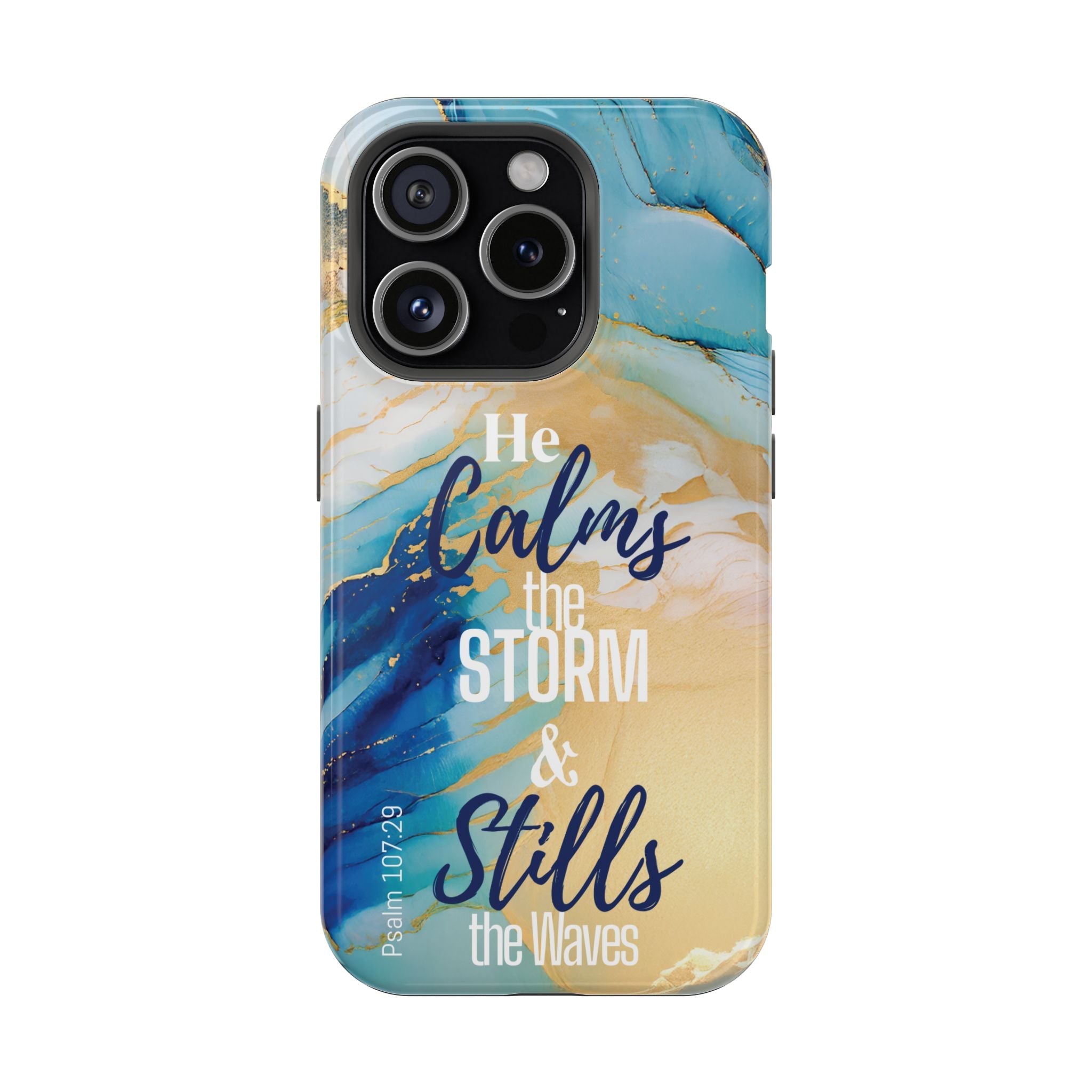 He Calms the Storm - Magnetic Tough Phone Case - Bible Verse (Ocean Marble) - (Fits Samsung & Apple) - Sacred Stylz