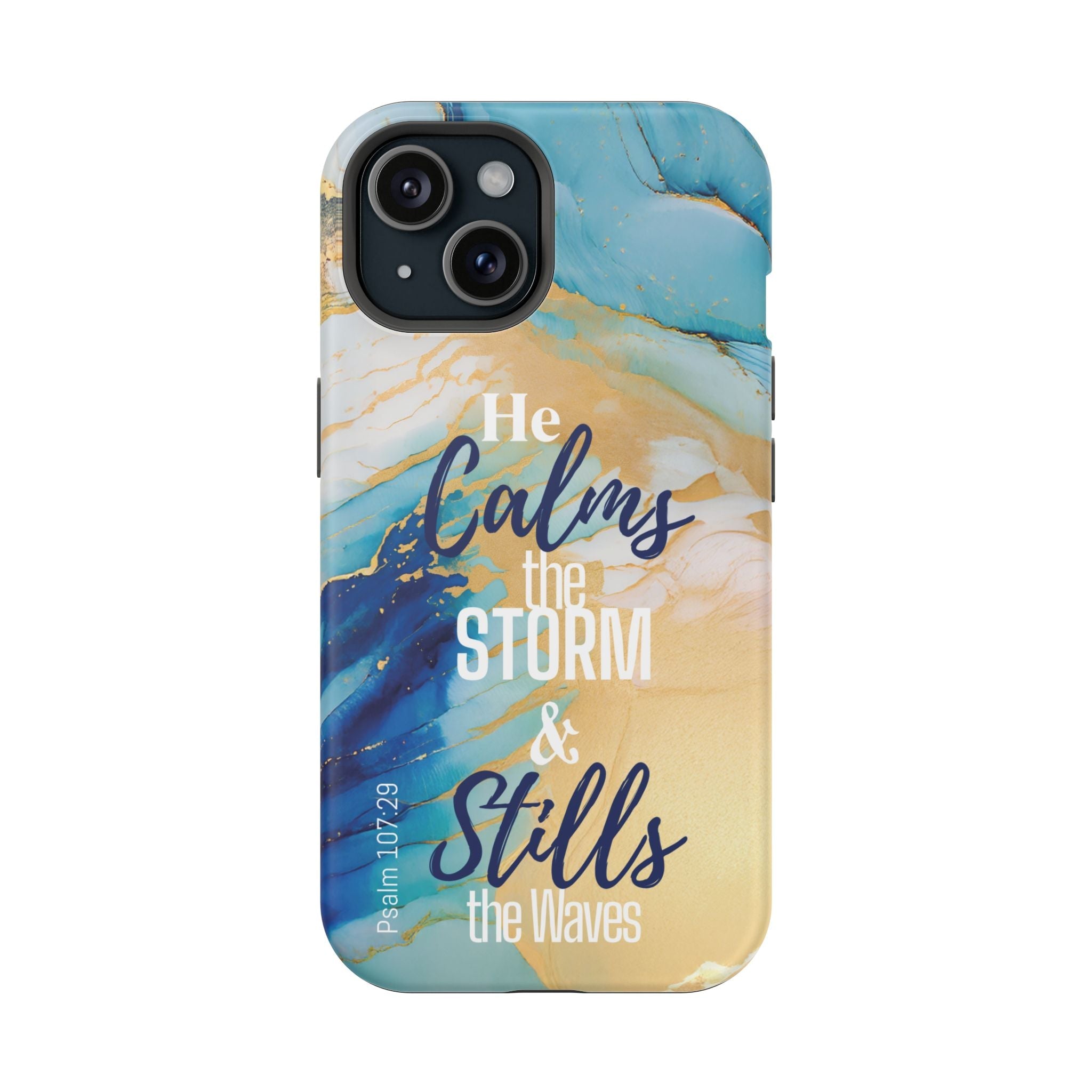 He Calms the Storm - Magnetic Tough Phone Case - Bible Verse (Ocean Marble) - (Fits Samsung & Apple) - Sacred Stylz