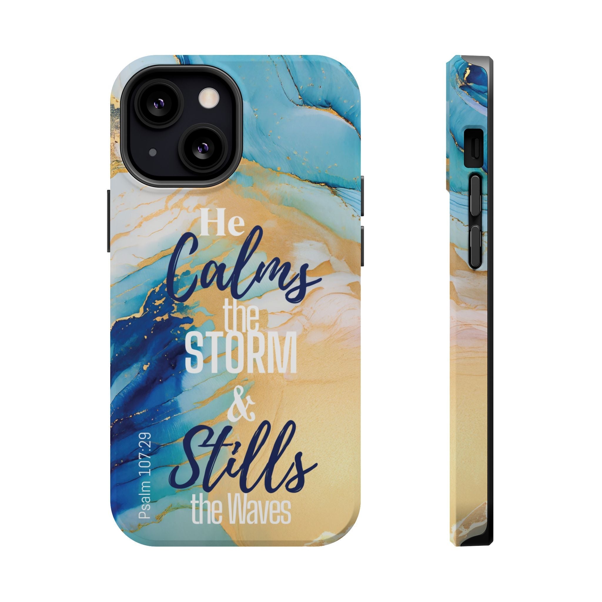 He Calms the Storm - Magnetic Tough Phone Case - Bible Verse (Ocean Marble) - (Fits Samsung & Apple) - Sacred Stylz