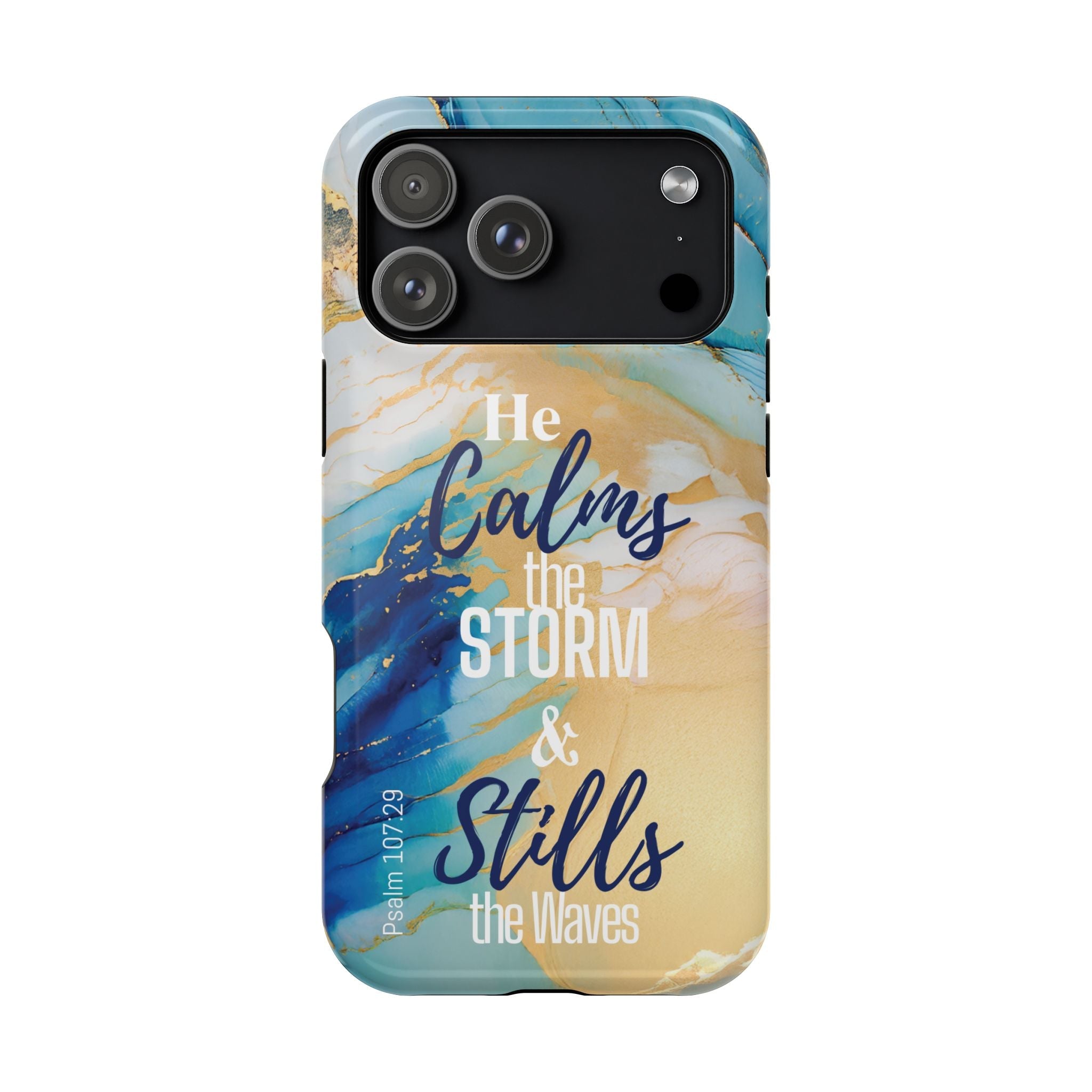 He Calms the Storm - Magnetic Tough Phone Case - Bible Verse (Ocean Marble) - (Fits Samsung & Apple) - Sacred Stylz