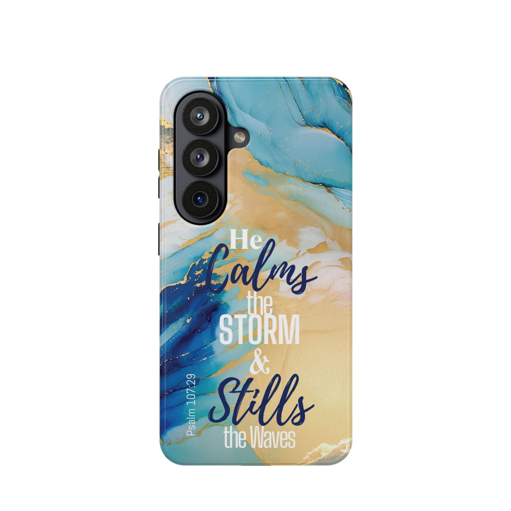 He Calms the Storm - Magnetic Tough Phone Case - Bible Verse (Ocean Marble) - (Fits Samsung & Apple) - Sacred Stylz