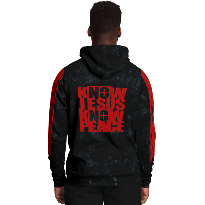 Know/No Jesus-Peace Hoodie - Black and Red - Sacred Stylz