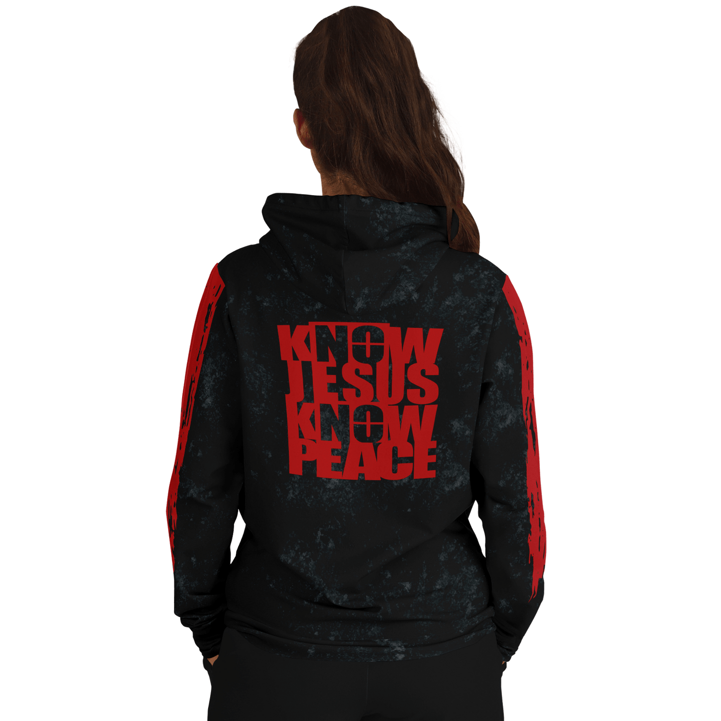 Know/No Jesus-Peace Hoodie - Black and Red - Sacred Stylz