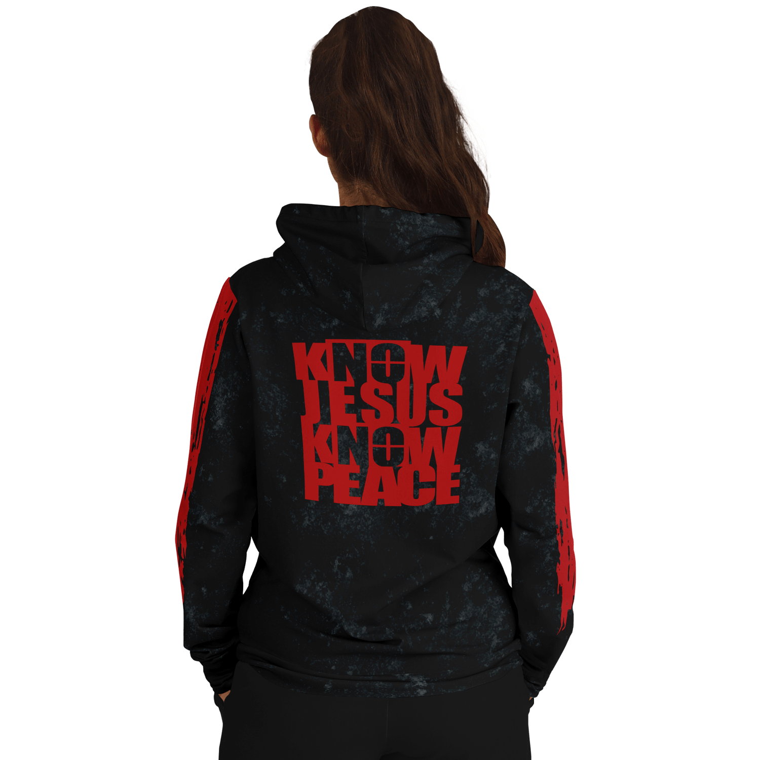 Know/No Jesus-Peace Hoodie - Black and Red - Sacred Stylz