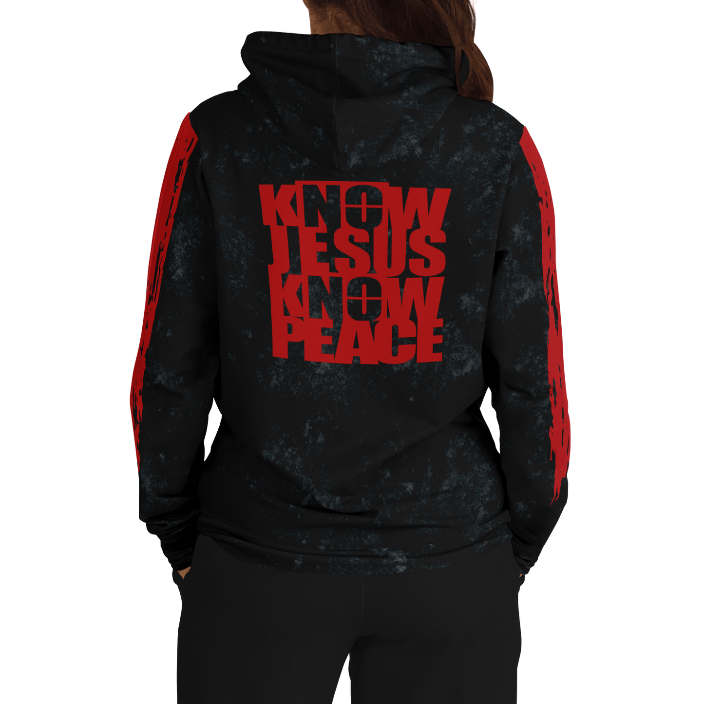 Know/No Jesus-Peace Hoodie - Black and Red - Sacred Stylz