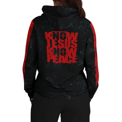 Know/No Jesus-Peace Hoodie - Black and Red - Sacred Stylz