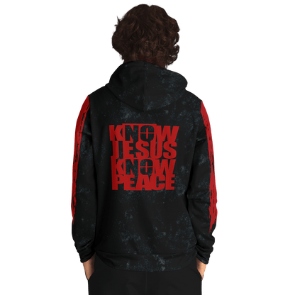 Know/No Jesus-Peace Hoodie - Black and Red - Sacred Stylz