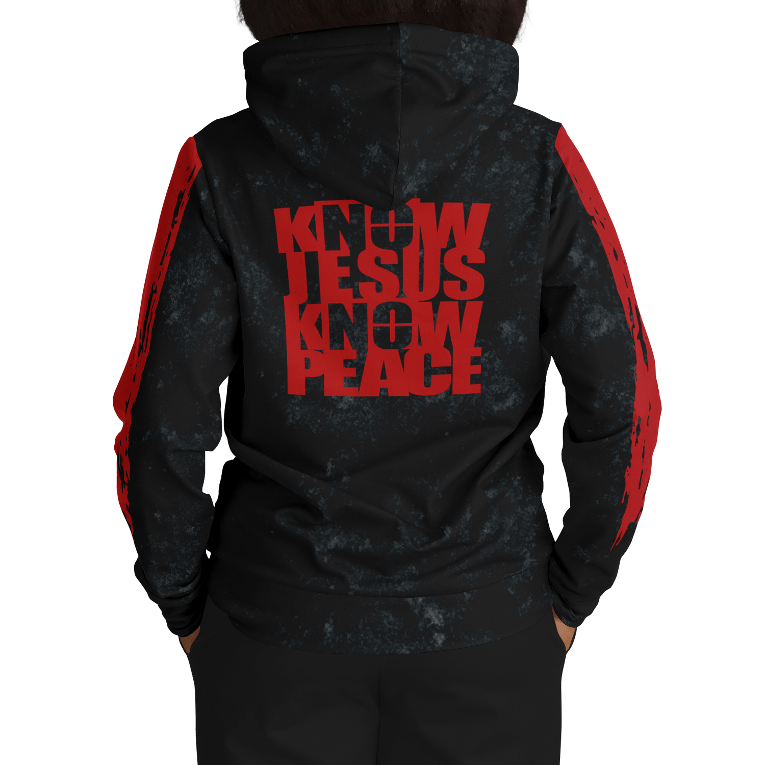 Know/No Jesus-Peace Hoodie - Black and Red - Sacred Stylz