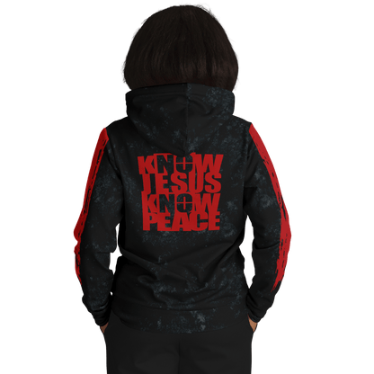 Know/No Jesus-Peace Hoodie - Black and Red - Sacred Stylz