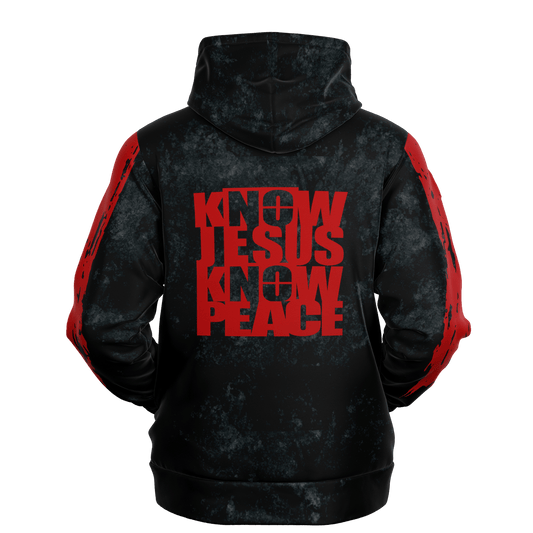 Know/No Jesus-Peace Hoodie - Black and Red - Sacred Stylz