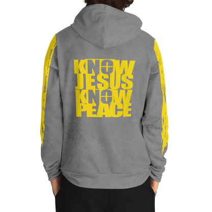 Know/No Jesus-Peace Hoodie - Gray and Yellow - Sacred Stylz